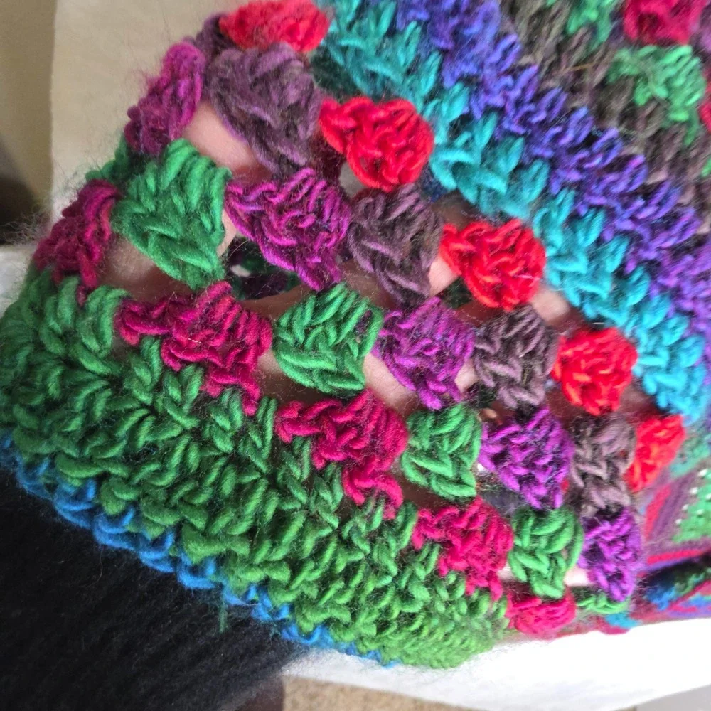 Boho Granny‎ Square Crochet Shawl Wrap Boho Multi Color Handmade Bright Colors